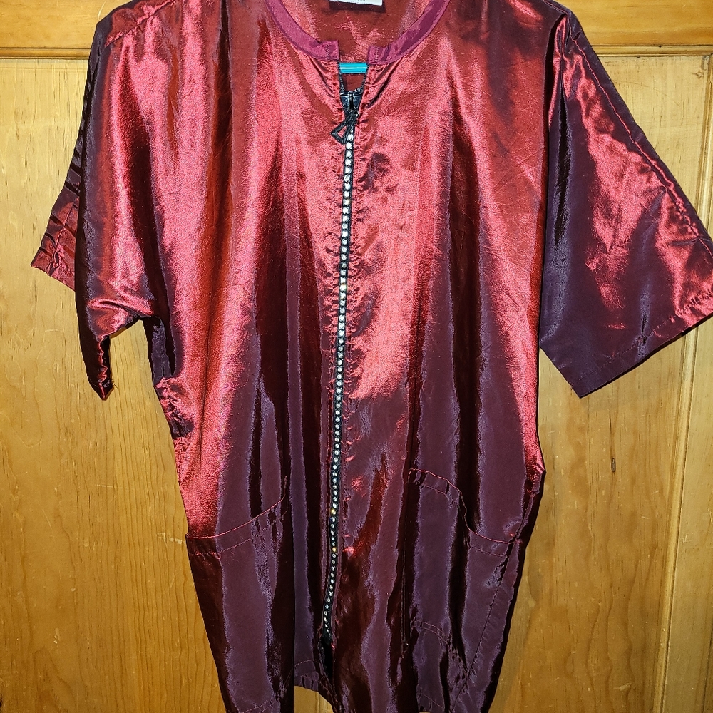 XMAS RED RHINESTONE ZIPPER JACKET GROOMER STYLIST  Water Resistant Size S